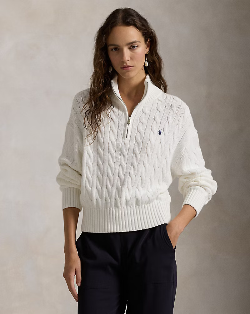 Cable-Knit Cotton Quarter-Zip Jumper | Ralph Lauren (UK)