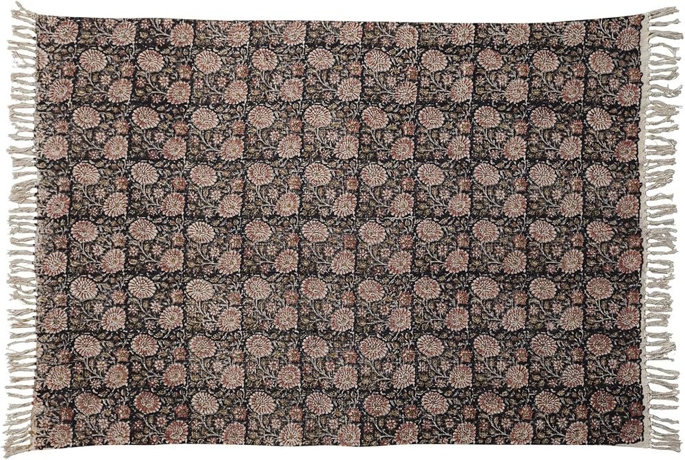 Creative Co-Op Cotton Slub Floral Print Grid and Fringe, Multicolor Throw Blanket, Multi | Amazon (US)