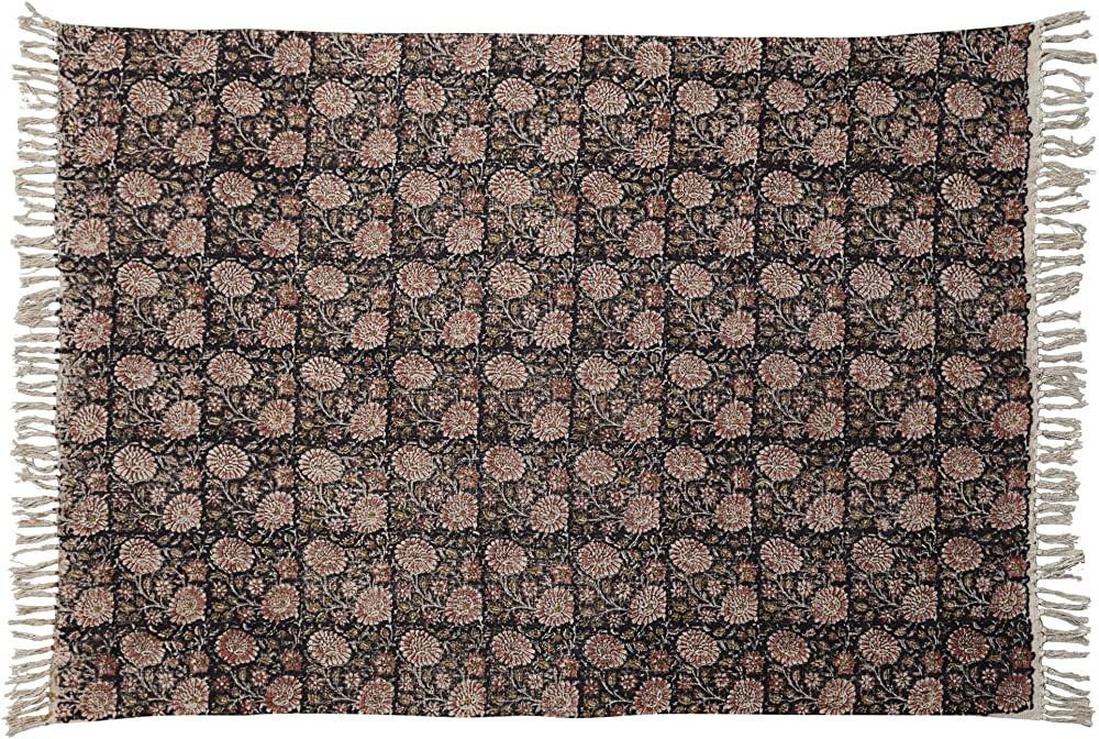 Creative Co-Op Cotton Slub Floral Print Grid and Fringe, Multicolor Throw Blanket, Multi | Amazon (US)