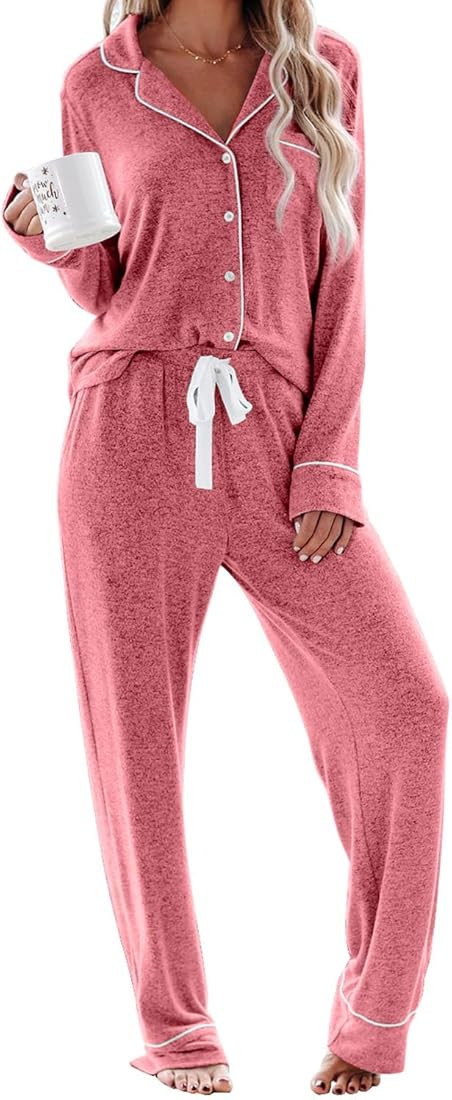Aamikast Women's Pajama Sets Long Sleeve Button Down Sleepwear Nightwear Soft Pjs Lounge Sets | Amazon (US)