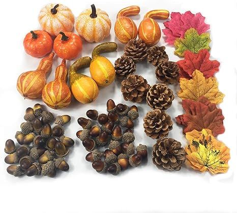 COTOSEY 170 Pcs Artificial Pumpkins Gourds Maple Leaves Acorns Natural Pinecones Ornament Set for... | Amazon (US)