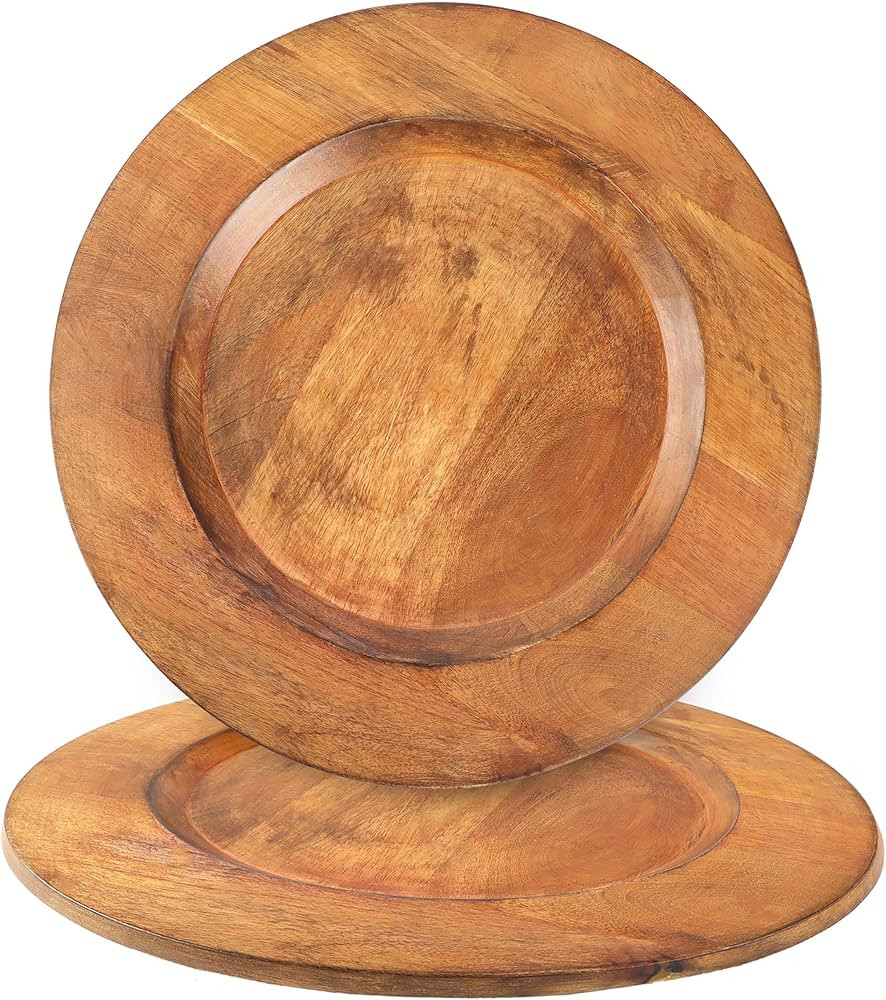 Alpha Living Home Wood Charger Plate Set of 2 - Round Serving Platters Rustic Chargers for Home D... | Amazon (US)