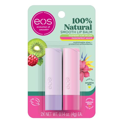 eos Bálsamo labial 100% natural, salpicos de kiwi de framboesa e agave de maracujá, umidade para o dia todo, produtos para cuidados labiais, 4 g, pacote com 2 | Amazon (BR)