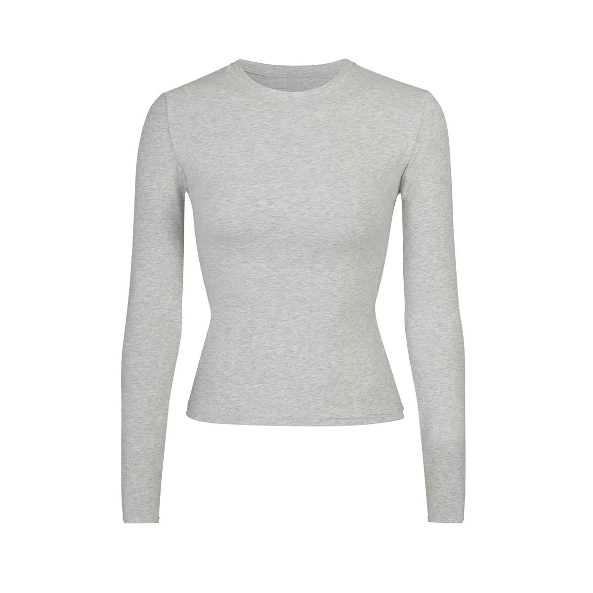 COTTON JERSEY LONG SLEEVE T-SHIRT | LIGHT HEATHER GREY | SKIMS (US)