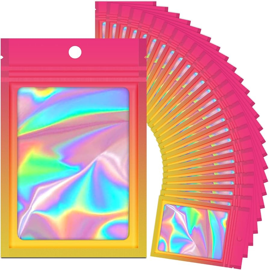 100 Holographic Gradient Mylar Bags with Clear Window, Resealable Zip Pouch, Packaging Party Samp... | Amazon (US)
