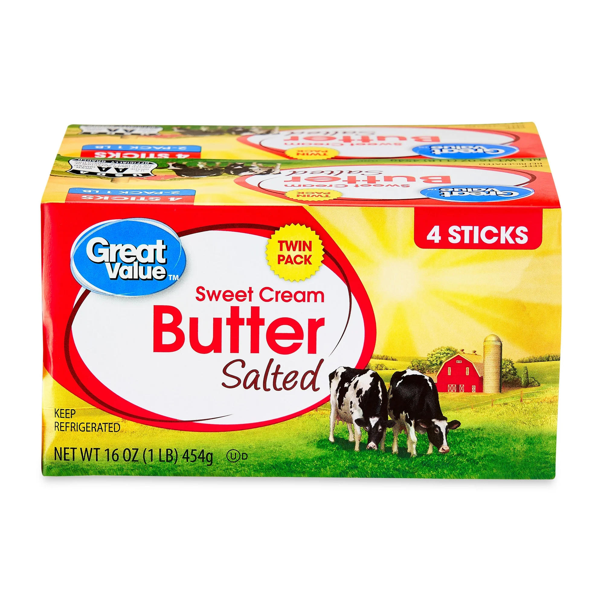 Great Value Sweet Cream Salted Butter Twin Pack, 16 oz, 2 Count | Walmart (US)