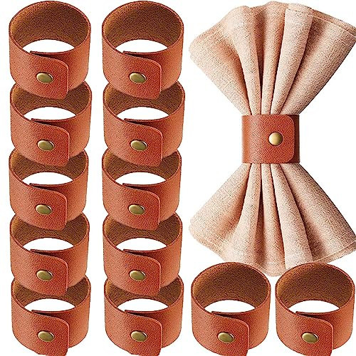 12 Pcs Leather Napkin Rings Vintage Buckle Napkin Holder for Table Decor, Wedding, Fall Dinner Party Thanksgiving Day Table Ornaments Classic Leather Party Decoration (Brown, Standard) | Amazon (US)