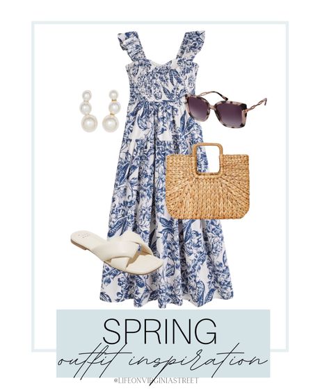 Spring outfit inspiration! So cute for spring weddings and events! I paired this cute blue floral dress with white sandals, pearl earrings, sunglasses, and straw tote handbag. 

spring handbag, spring outfit, spring dress, coastal style, wedding guest dress, spring sandals, vacation dress, resort wear, abercrombie and fitch, target, target finds, target accessories

#LTKFind #LTKstyletip #LTKfit