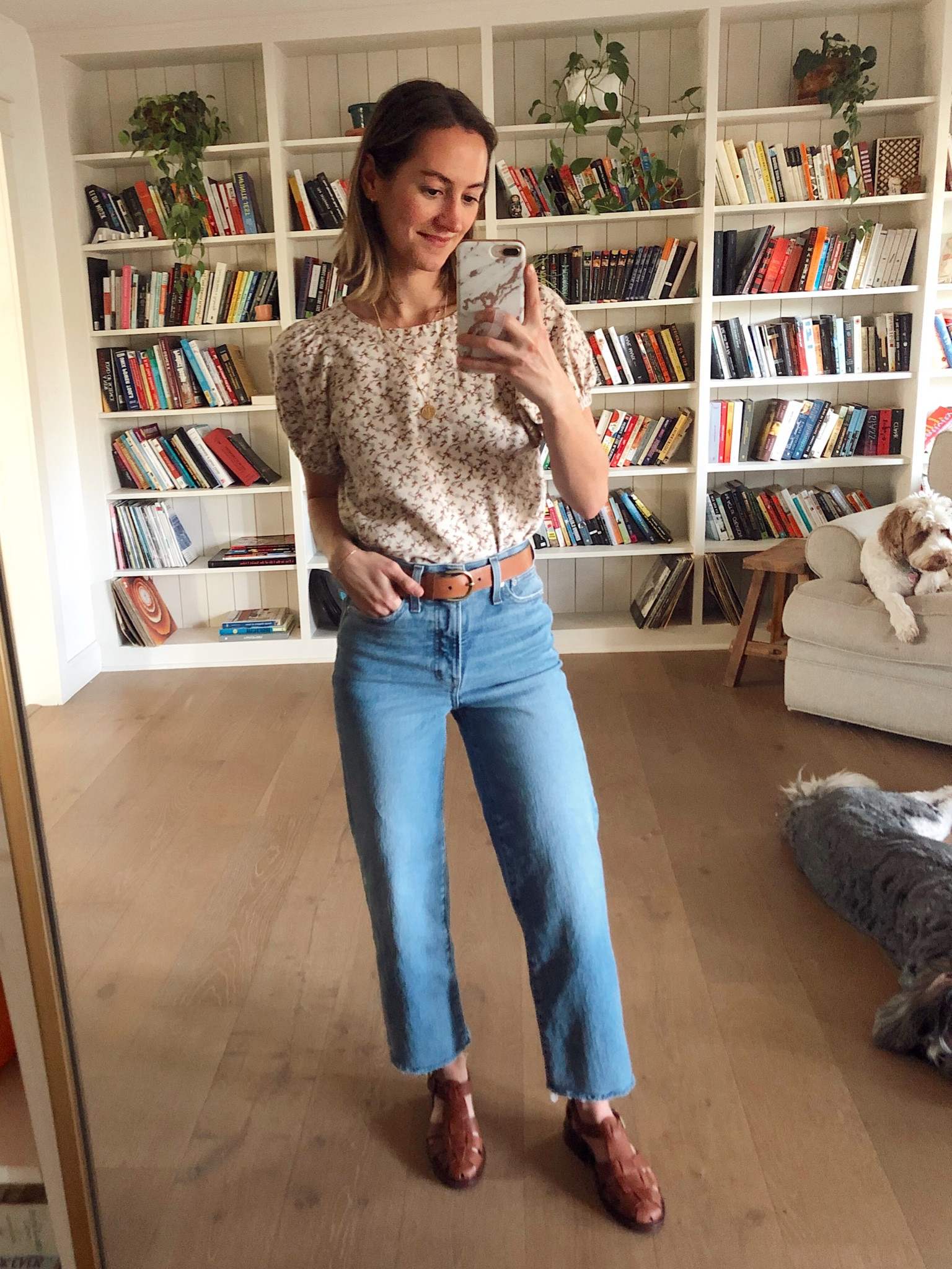 Size small in the top, 24 in jeans, shoes fit TTS. Love love love!! 40% off everything!😍👏Ps. The back of this top has buttons all the way down, stinkin’ adorable!