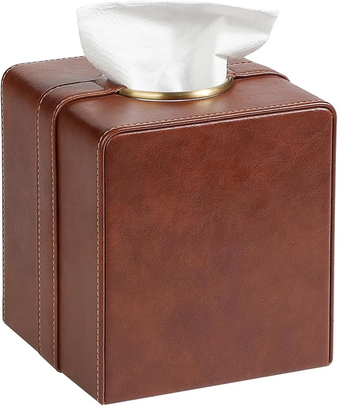 Luxury Square Tissue Box Cover, PU Leather Tissue Box Holder with Magnetic Closure and Gold Decor... | Amazon (US)