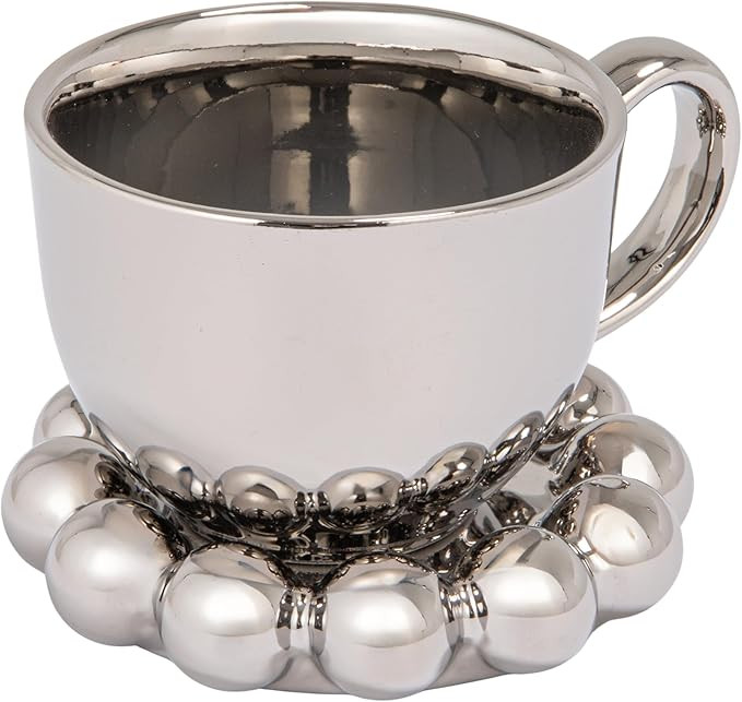 Bloomingville 12-Ounce Stoneware Mug with Ball Edge Saucer, Chrome-Finish | Amazon (US)