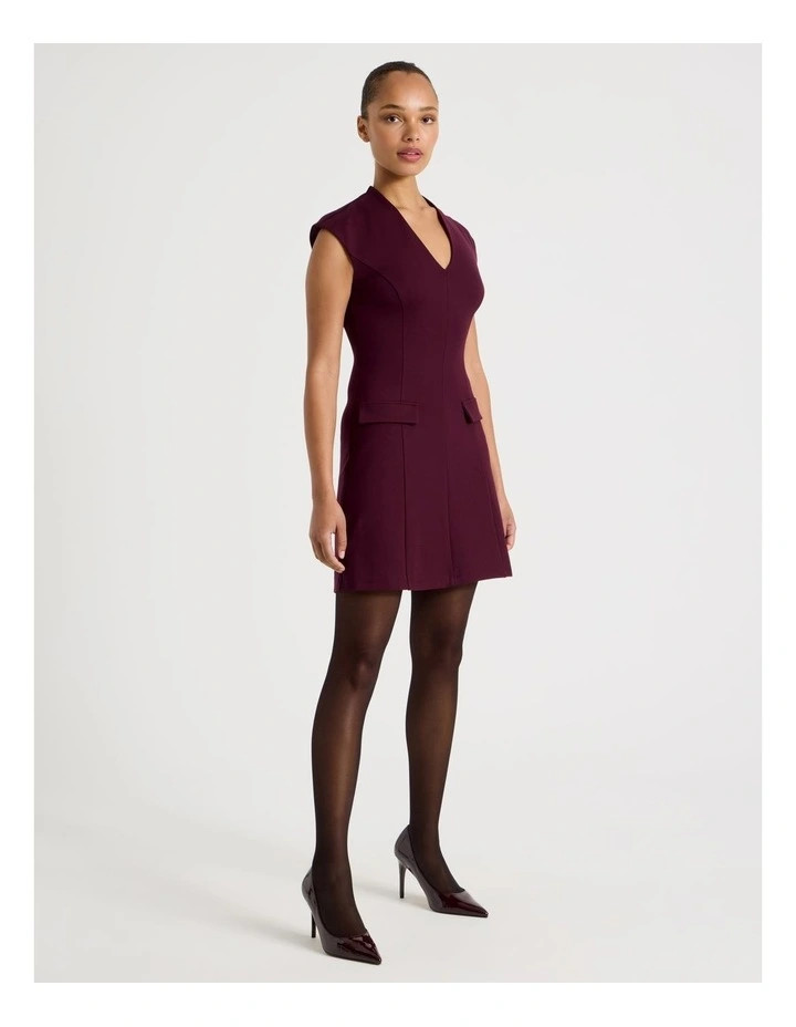 Ponte Short Sleeve Mini Dress in Wine | Myer