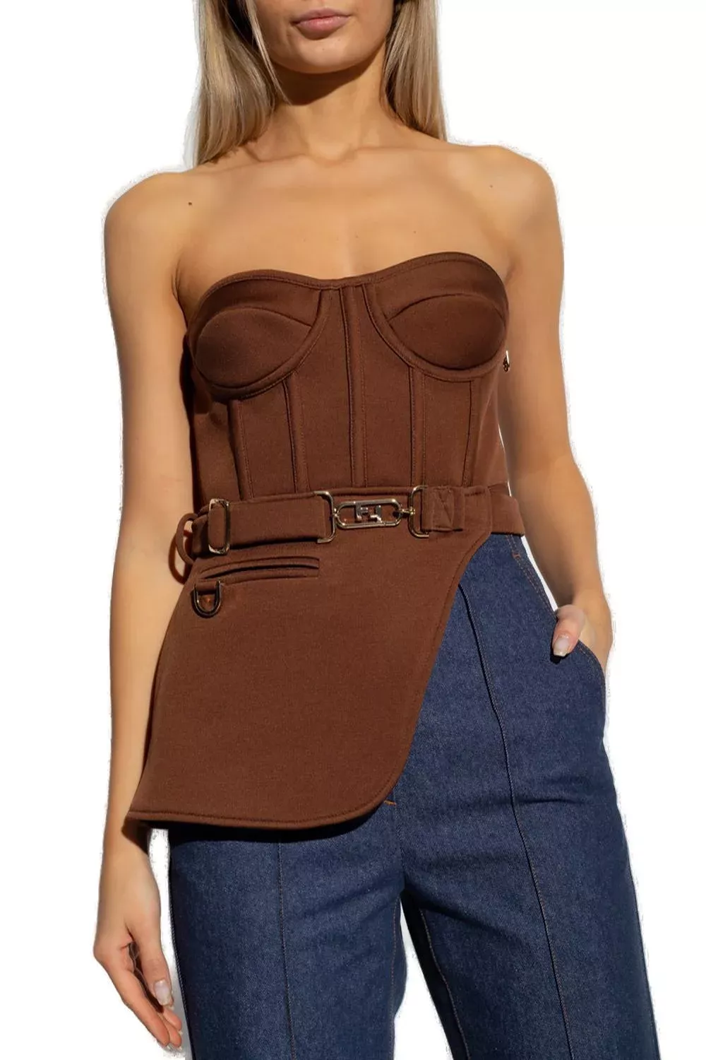 Fendi Leather Bustier Top in Brown