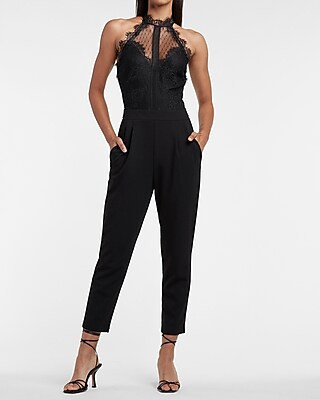 Halter Lace Pieced Jumpsuit | Express