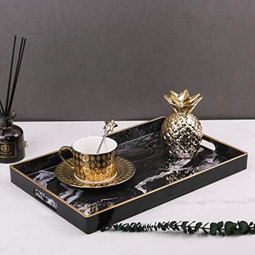 Zosenley Decorative Tray, Marbling Plastic Tray with Handles, Rectangular Vanity Tray and Serving Tr | Amazon (US)