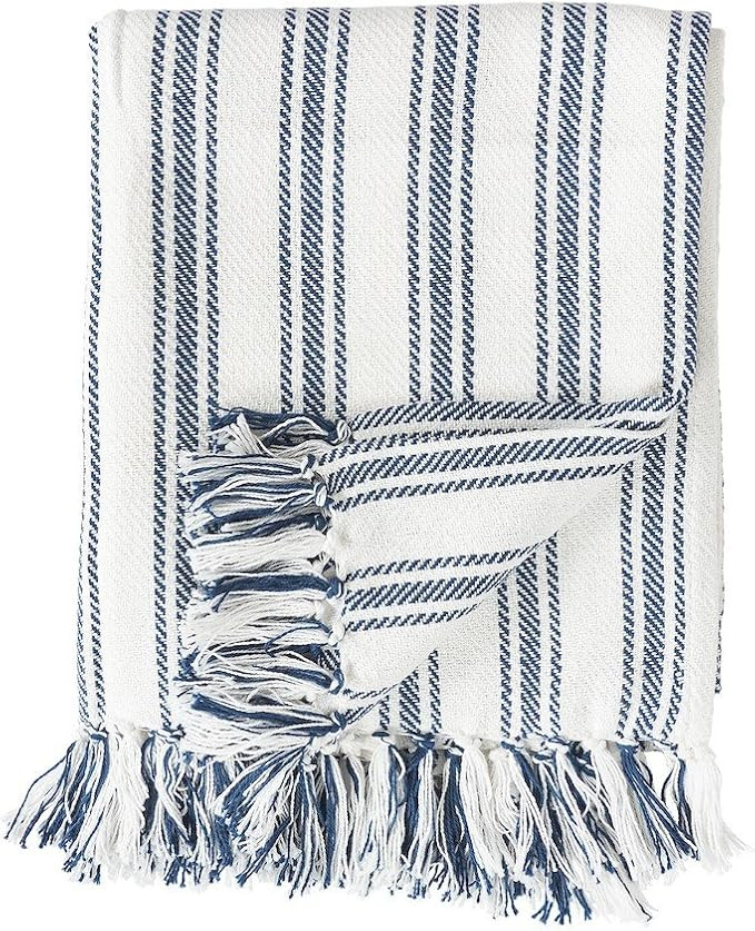 C&F Home Ticking Stripe Navy Blue & White Cotton Accent Throw Blanket 50" x 60" Versatile Summer ... | Amazon (US)