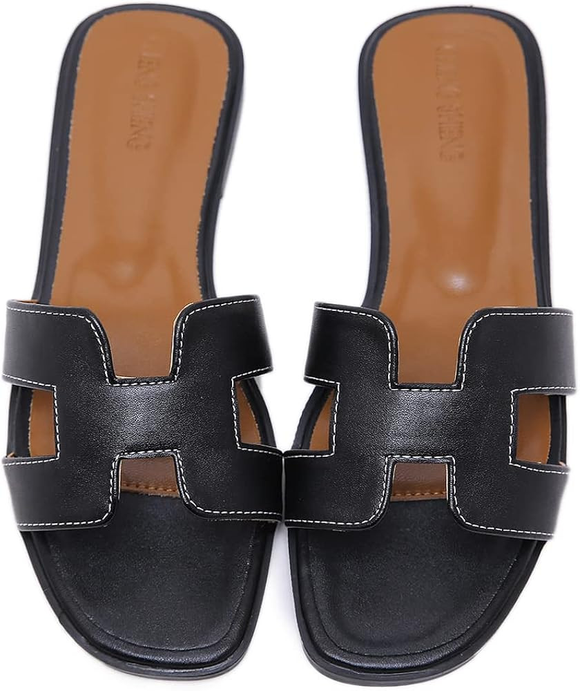Stratuxx Kaze Womens Sandal Flat H-Band Slide Sandal,White, Black, Metallic Sandals | Amazon (US)
