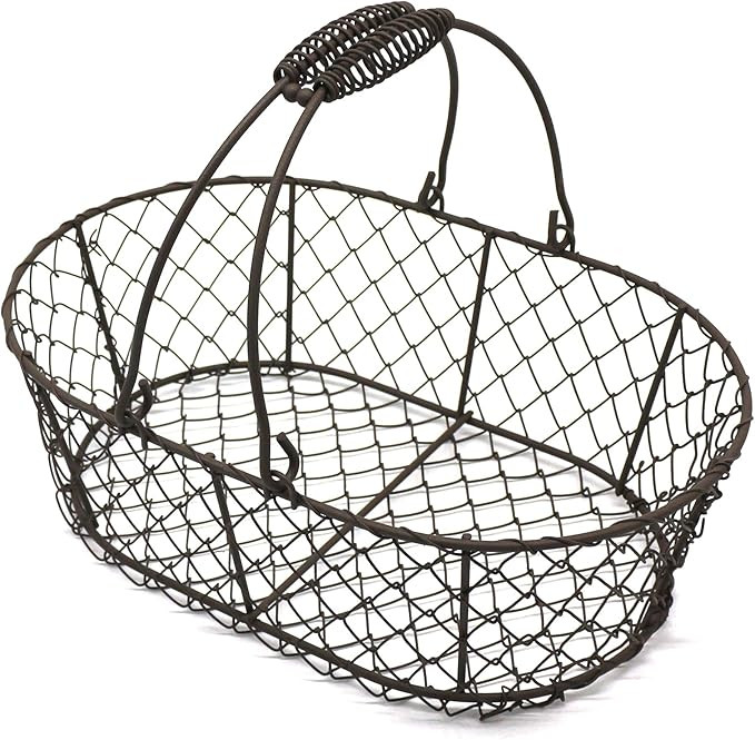 CVHOMEDECO. Oval Metal Wire Egg Basket Wire Fruit Basket with Handle Primitives Vintage Style Sto... | Amazon (US)