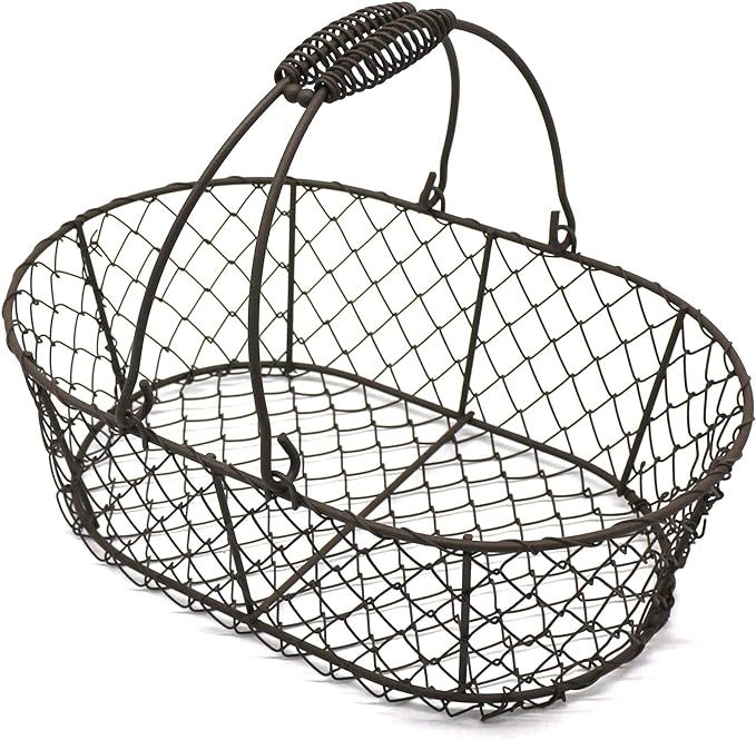 CVHOMEDECO. Oval Metal Wire Egg Basket Wire Fruit Basket with Handle Primitives Vintage Style Sto... | Amazon (US)
