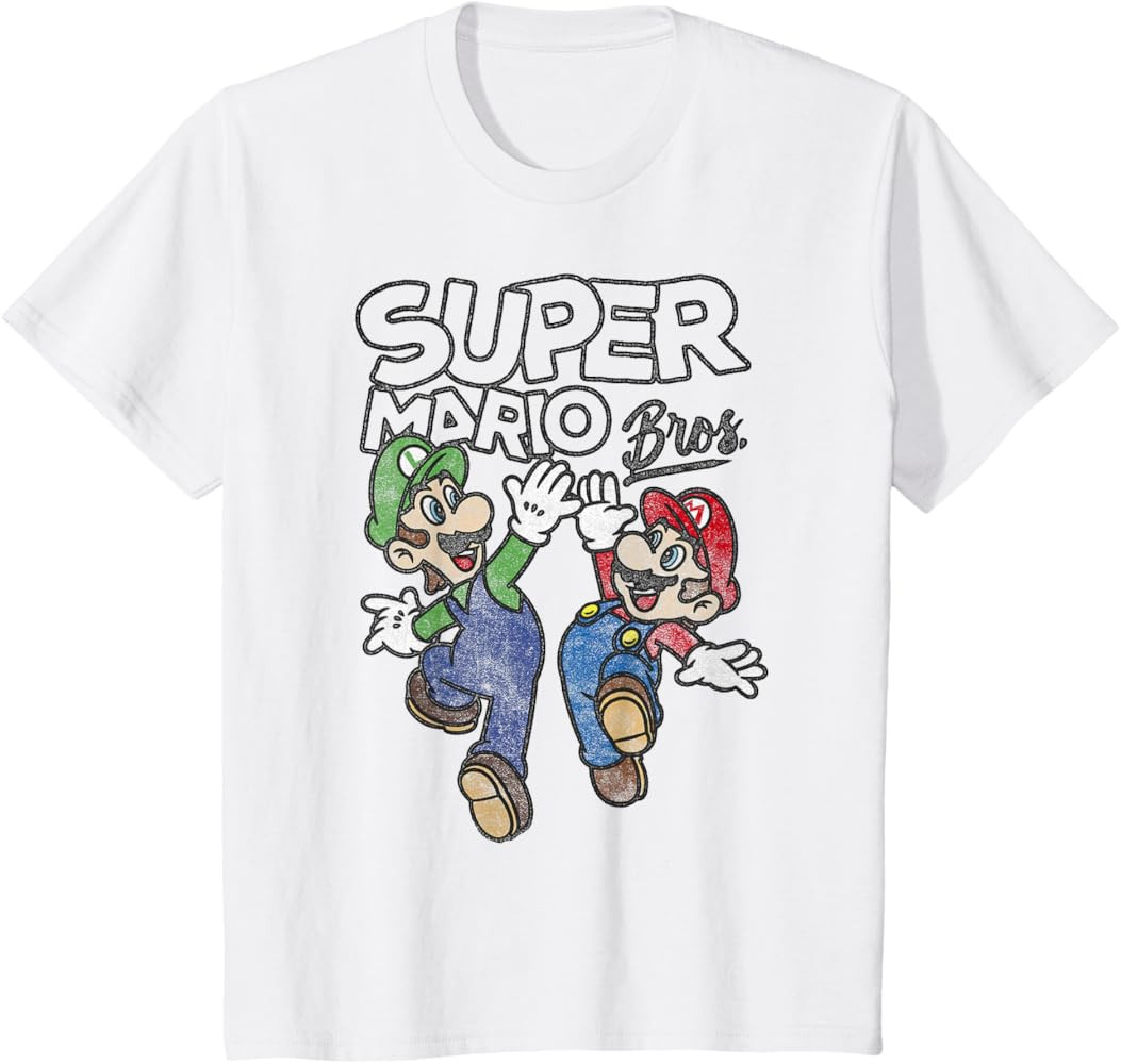Super Mario Bros. Luigi and Mario High Five Portrait T-Shirt | Amazon (US)