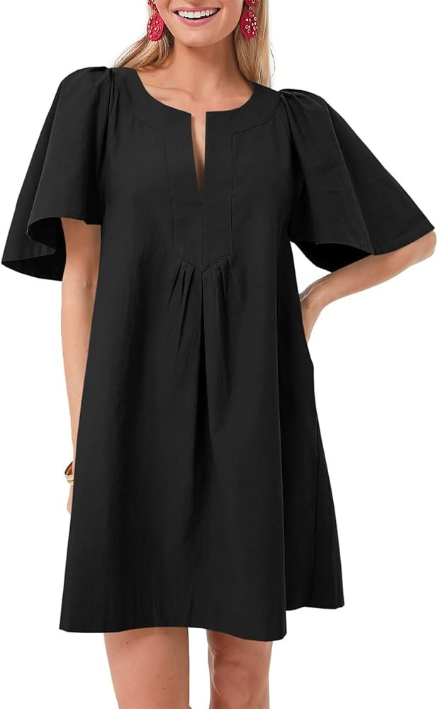 Kedera Womens Flutter Short Sleeve Mini Dress Casual V Neck Loose Flowy Summer Shift Dresses | Amazon (US)