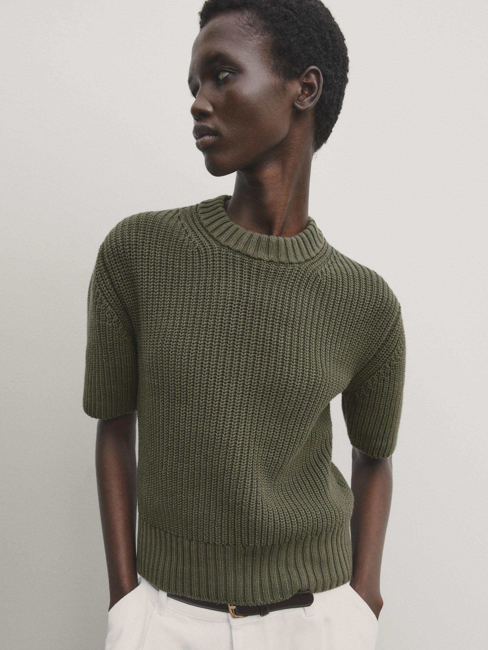 Pullover mit Perlstrick und kurzen Ärmeln | Massimo Dutti DE