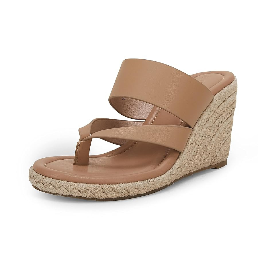 Coutgo Women's Espadrille Wedge Sandals Platform Thong Leather Strap Slides Backless Slip On Summ... | Amazon (US)