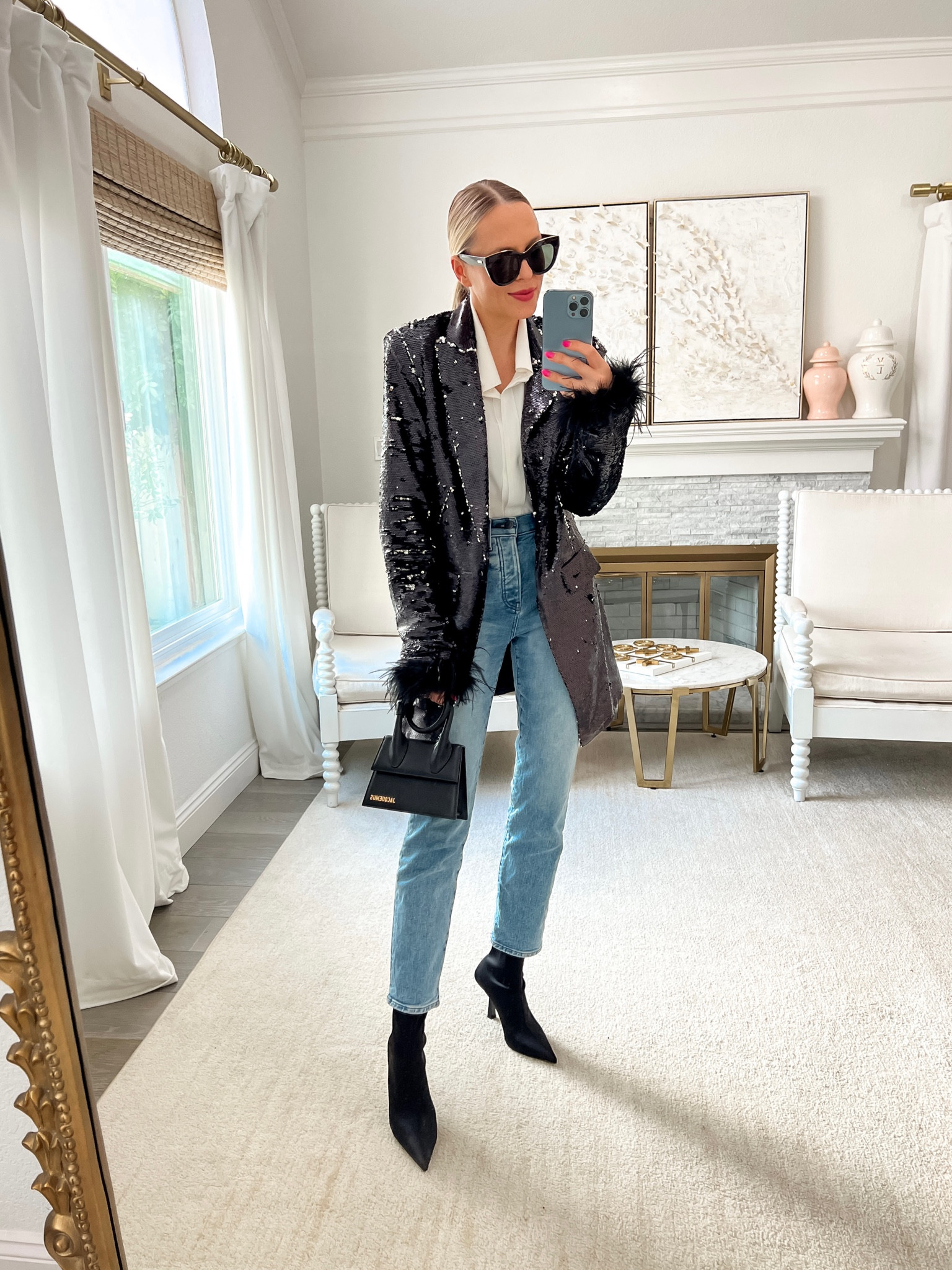 Sequin blazer. Karen Millen. Jeans. Casual glam style. Sock booties. 

USE CODE VERONICA20 FOR KAREN MILLEN 

#LTKsalealert #LTKstyletip #LTKshoecrush