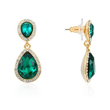 Gold & Green Teardrop Drop Earrings | Argento