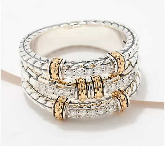 JAI 14K Gold & Sterling Silver Diamond Triple Row Ring | QVC