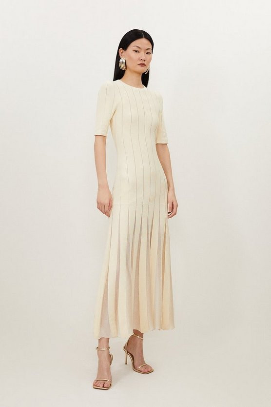 Viscose Blend Filament Full Skirt Knit Midi Dress | Karen Millen UK + IE + DE + NL