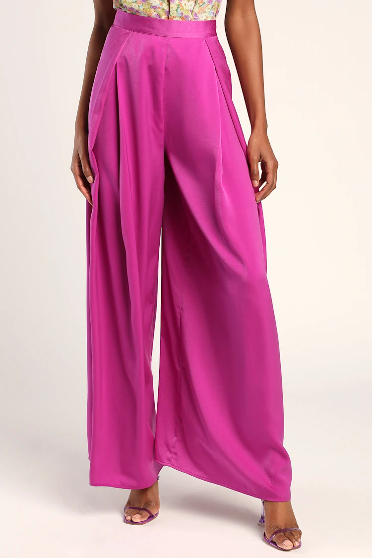 Royally Chic Purple Satin Wide-Leg Pants | Lulus (US)