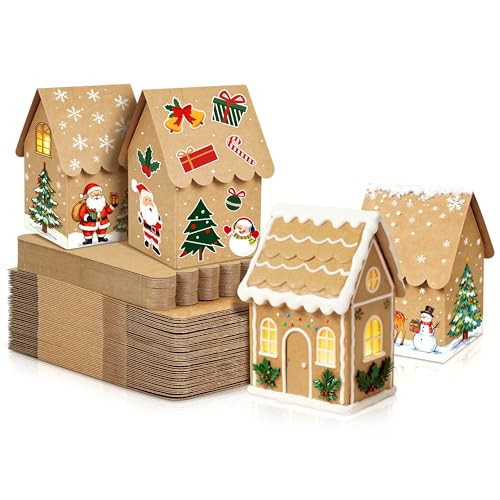 Mulbozy 50 Pcs Paper Gingerbread House Kit with Scalloped Eaves DIY Blank Ginger Bread House Christmas Supplies for Family or School Holiday Craft Gift Making | Amazon (US)