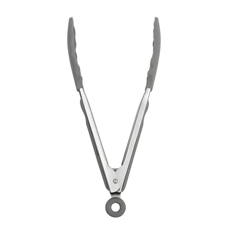 Mainstays 9" Stainless Steel Tongs Silicon Head and Locking Soft Grip Handle Grey Flannel | Walmart (US)