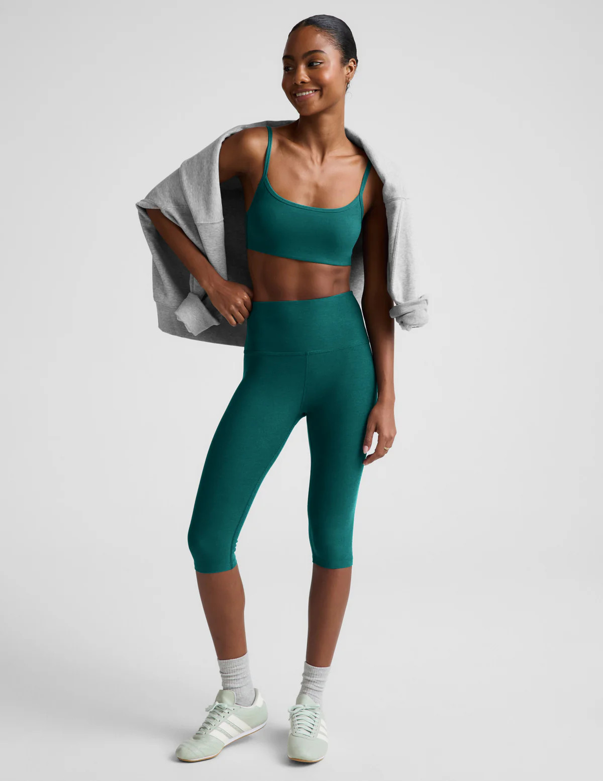 High Waisted Spacedye Pedal Pusher Legging - Teal Sea Heather | Beyond Yoga | Beyond Yoga