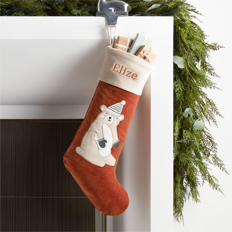 Wonderland Velvet Almond Brown Bear Kids Christmas Stocking + Reviews | Crate & Kids | Crate & Barrel
