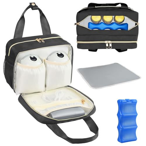 PIIOSER Breastmilk Cooler Bag with Ice Pack, Compatible with Wearable Breast Pumps & Accessories - Portable Pumps Carrying Case for Nursing & Working Moms, Black | Amazon (US)