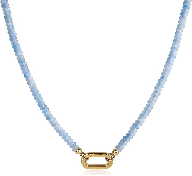 SAMYA Beaded Necklace for Women, Charm Necklace | 4x2mm flat beads, 18" collarbone length, stainl... | Amazon (US)