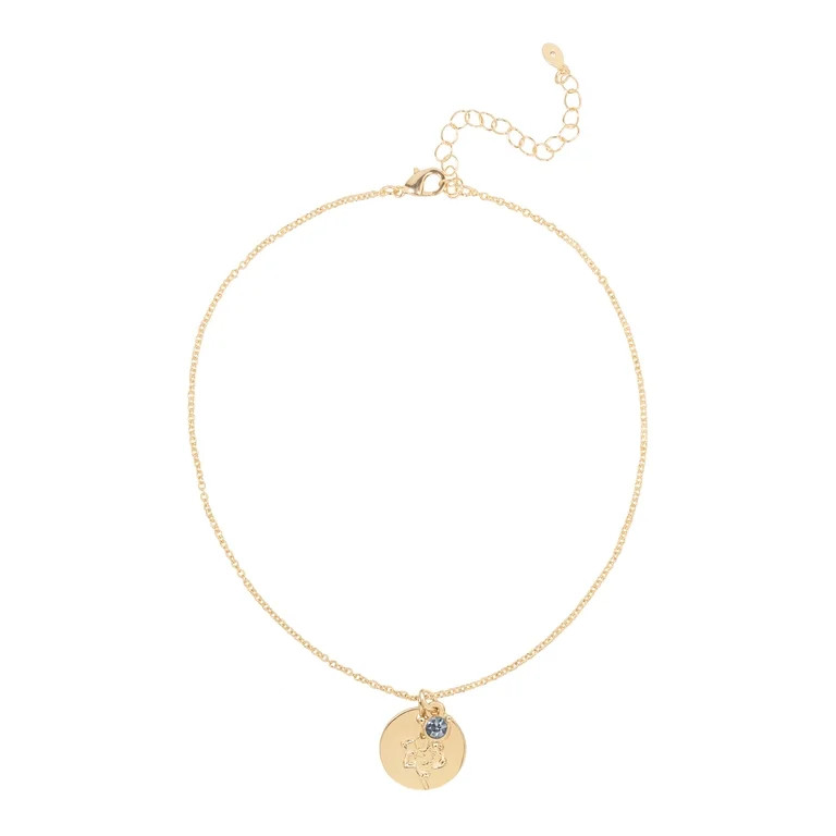 Time and Tru Women’s March Birthstone Necklace, Gold Tone Chain with Light Azure Stone & Daffod... | Walmart (US)