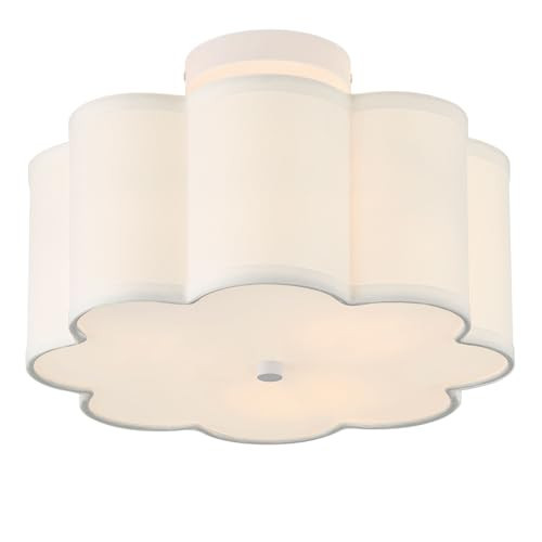 Giutna 13.3"Semi Flush Mount Ceiling Light Fixture, 3-Light Modern Close to Ceiling Light With Fabric Flower-Shaped Shade, Light Fixtures Ceiling Mount for Bedroom Nursery Kids Room Living Room(White) | Amazon (US)