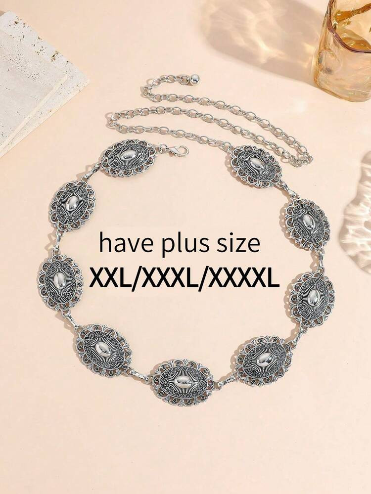 1pc Plus Size/Oversize Western Style Floral Engraved Textured Metal Waist Chain, Casual, Beach, P... | SHEIN