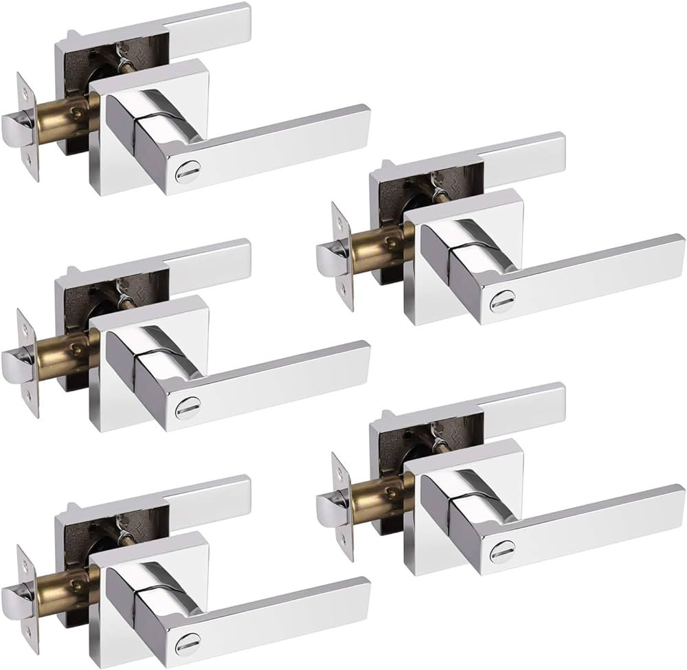 Probrico Bed and Bath Door Locks Interior Heavy Duty Privacy Levers in Polished Chrome Modern Squ... | Amazon (US)