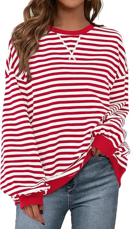 PRETTYGARDEN Womens Striped Oversized Sweatshirt Color Block Crew Neck Long Sleeve Casual Loose P... | Walmart (US)