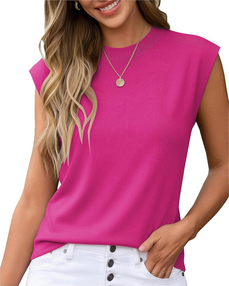Womens Sleeveless Sweater Crewneck Lightweight Knit Tops Summer Spring Business Casual Tops for W... | Amazon (US)