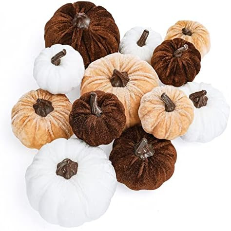 Amazon.com: AnyDesign 12Pcs Fall Artificial Pumpkins 3 Sizes Fake Velvet Pumpkins Faux Foam Brown... | Amazon (US)