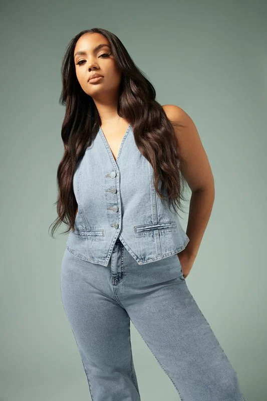 YOURS Plus Size Light Blue Wash Denim Waistcoat | Yours Clothing UK