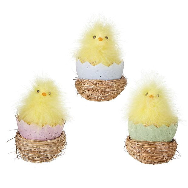 Decorative Hatched Chick Egg In Nest Set of 3 | Antique Farm House