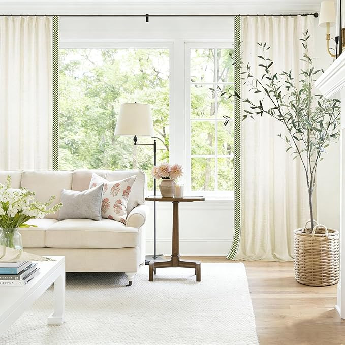 2 Panels Linen Embroidered Border 4IN1 Curtains,40 Inch Width 90 Inch Long Indoor Privacy Light F... | Amazon (US)