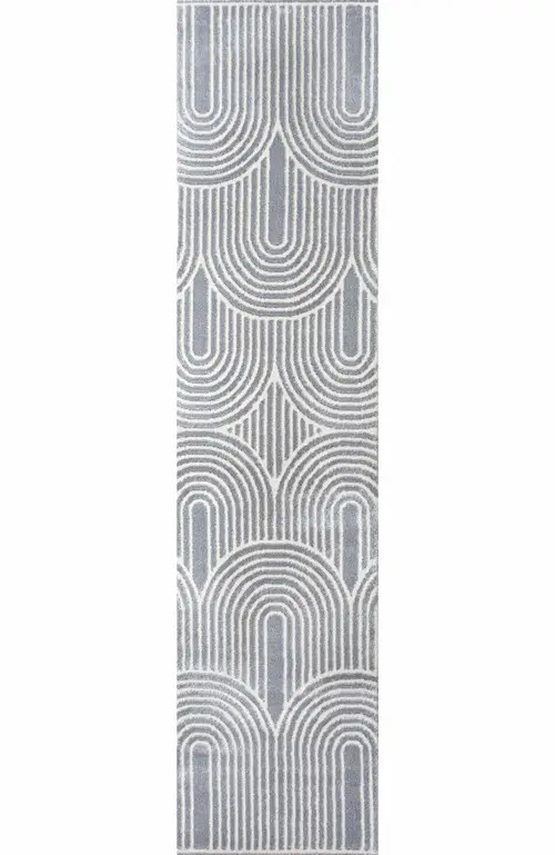 JONATHAN Y Ariana MidCentury Art Deco Striped Arches Two-Tone High-Low Area Rug in Blue/white at Nordstrom, Size 4Ft 0In X 6Ft 0In | Nordstrom