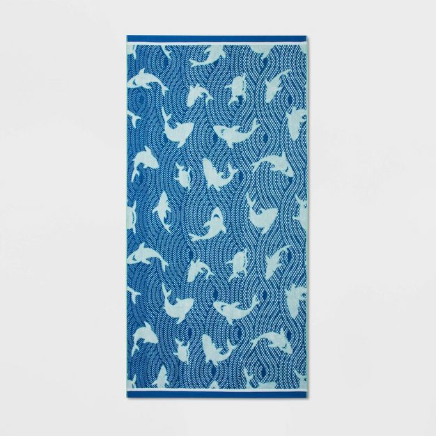 XL Shark Print Beach Towel Blue - Sun Squad™ | Target
